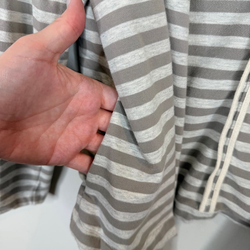 Lands' End Cardigan Womens 10-12 Gray White Striped Open Front Cardigan Cotton - Picture 3 of 9